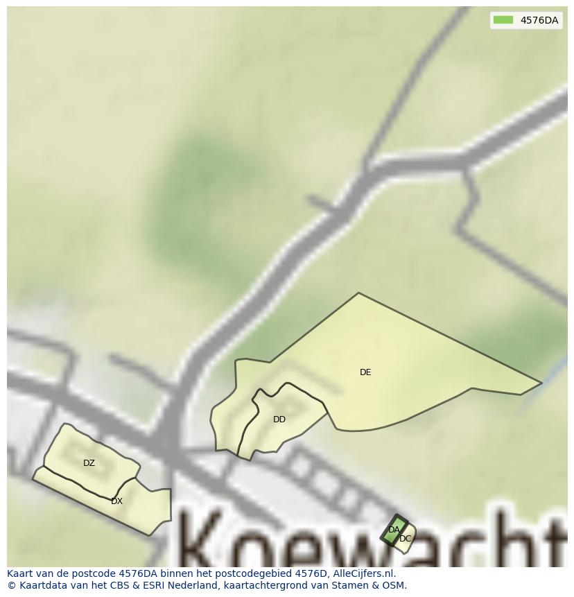 Afbeelding van het postcodegebied 4576 DA op de kaart.