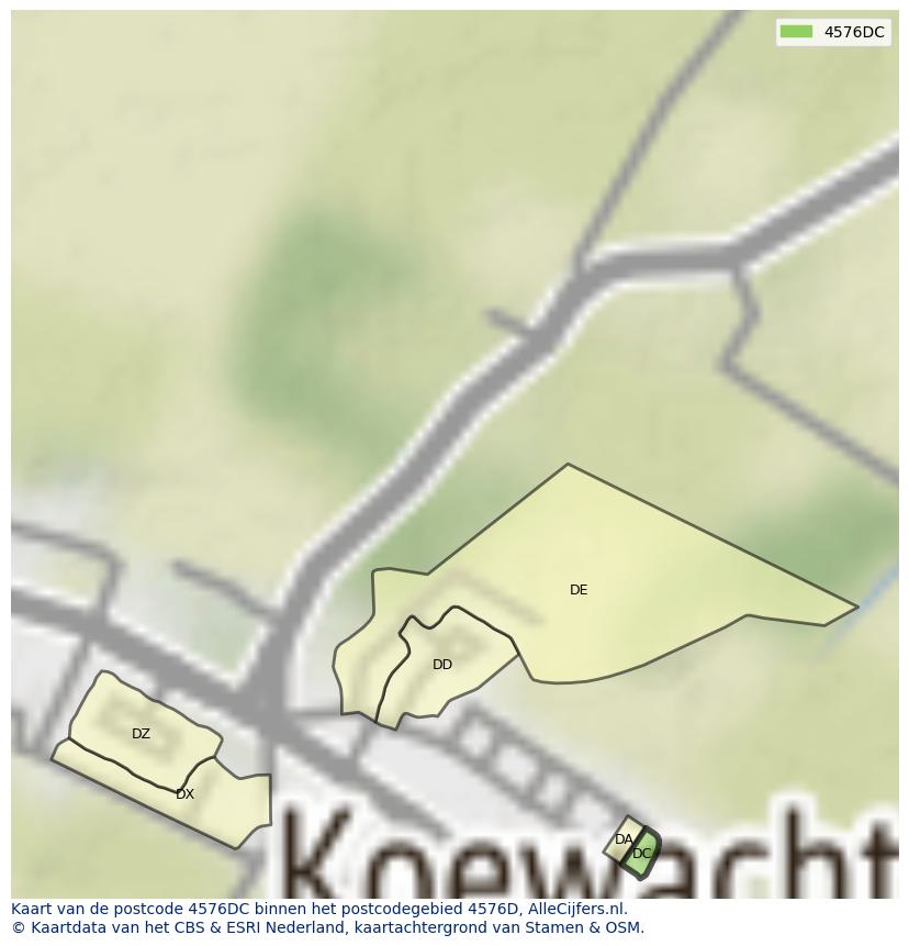 Afbeelding van het postcodegebied 4576 DC op de kaart.