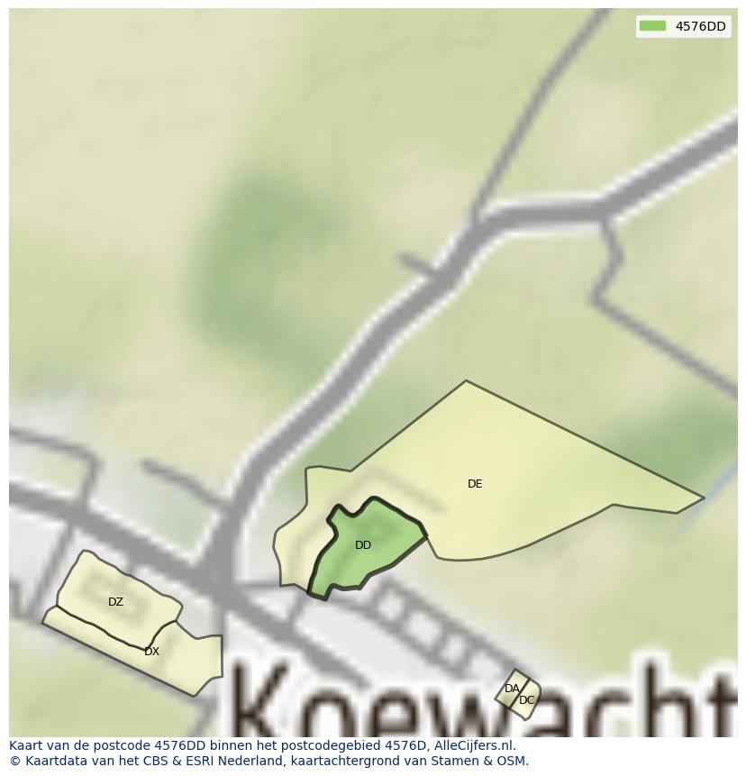 Afbeelding van het postcodegebied 4576 DD op de kaart.