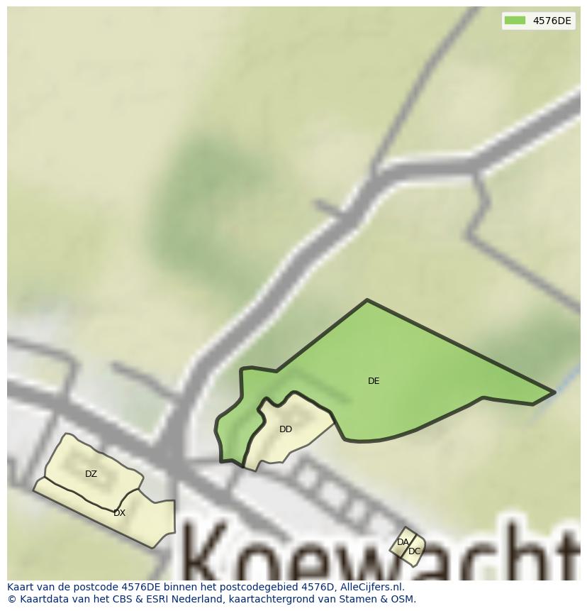 Afbeelding van het postcodegebied 4576 DE op de kaart.