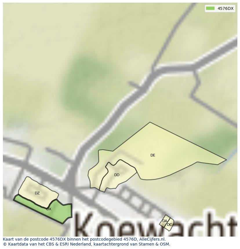 Afbeelding van het postcodegebied 4576 DX op de kaart.