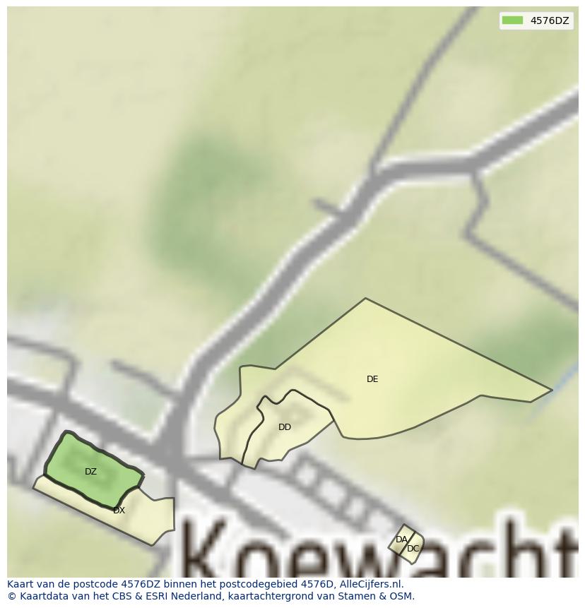 Afbeelding van het postcodegebied 4576 DZ op de kaart.