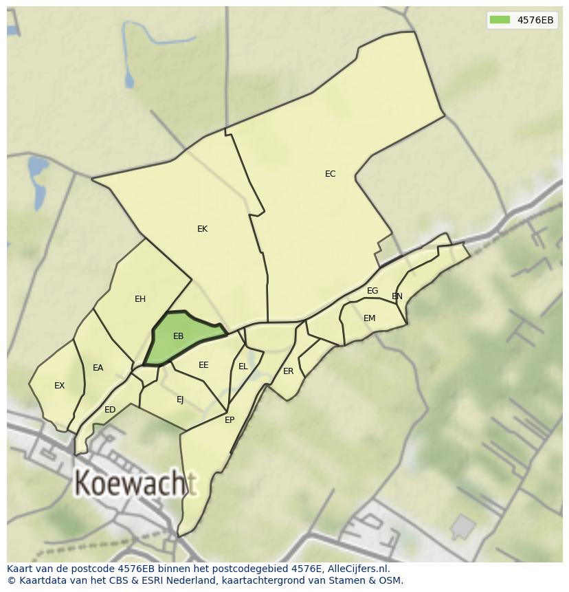 Afbeelding van het postcodegebied 4576 EB op de kaart.