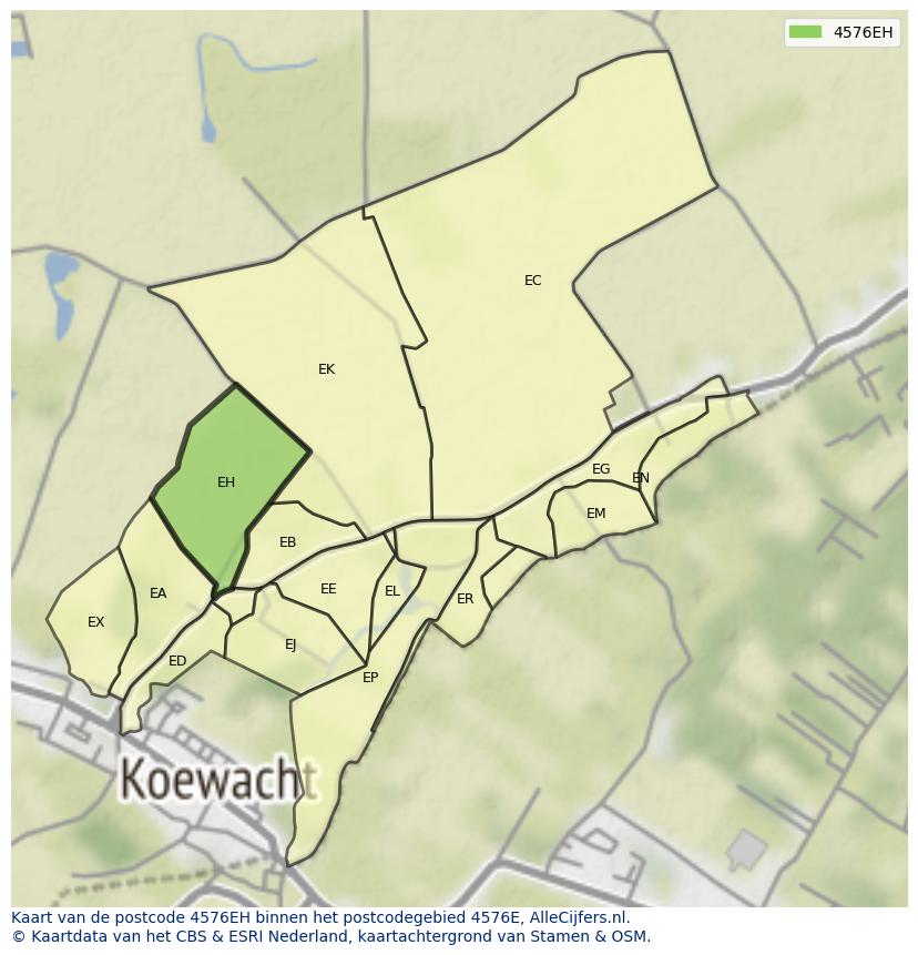 Afbeelding van het postcodegebied 4576 EH op de kaart.