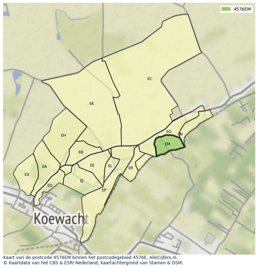 Afbeelding van het postcodegebied 4576 EM op de kaart.