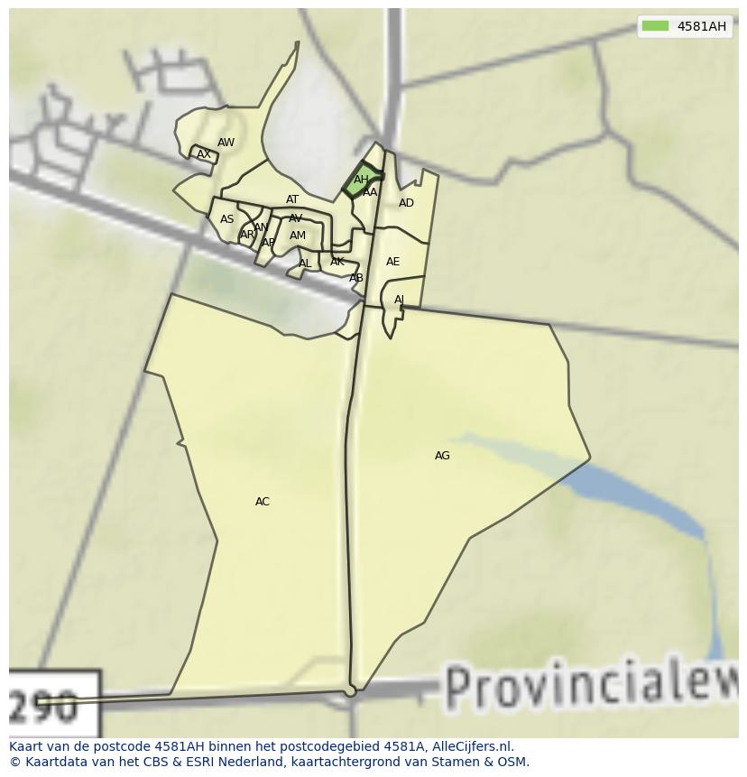 Afbeelding van het postcodegebied 4581 AH op de kaart.