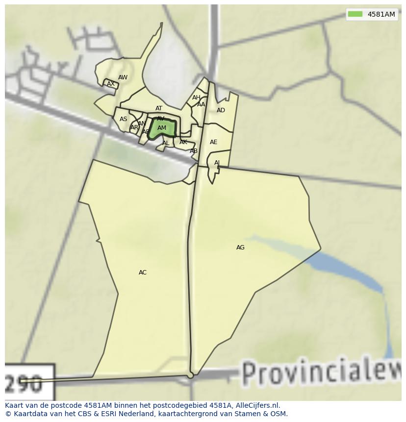 Afbeelding van het postcodegebied 4581 AM op de kaart.