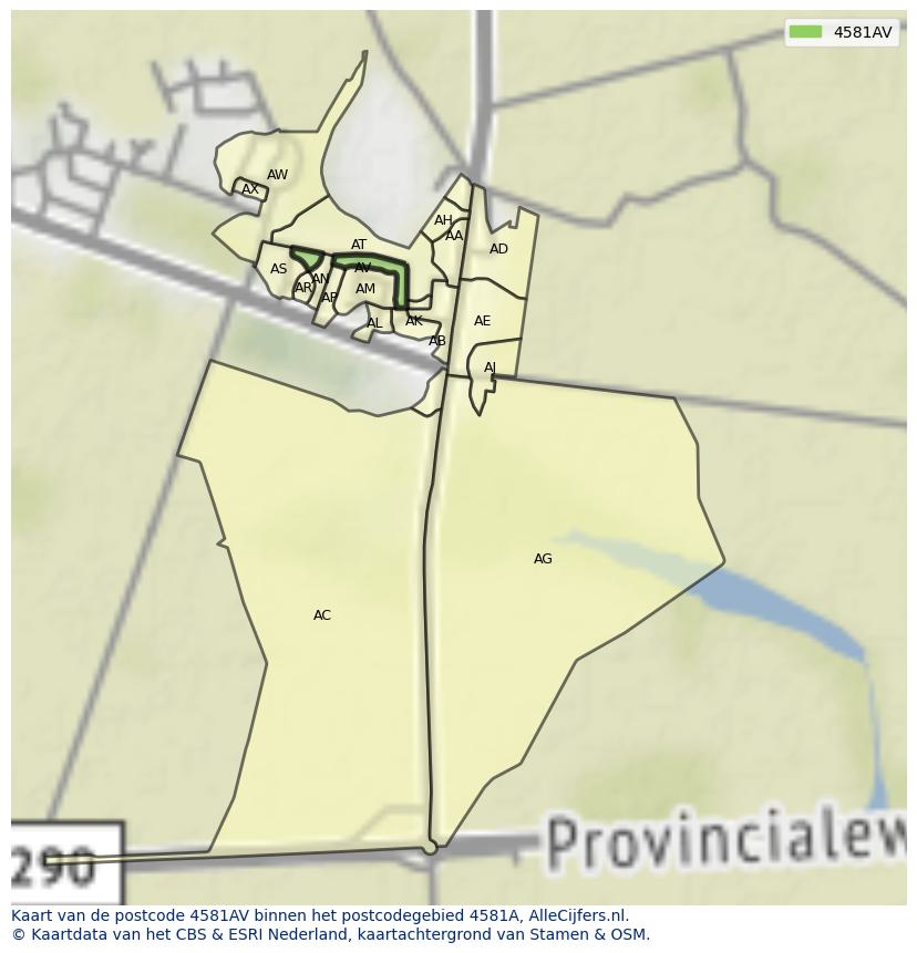 Afbeelding van het postcodegebied 4581 AV op de kaart.