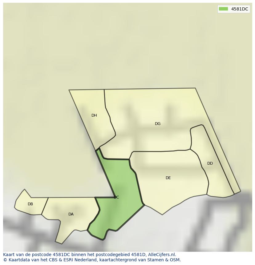 Afbeelding van het postcodegebied 4581 DC op de kaart.