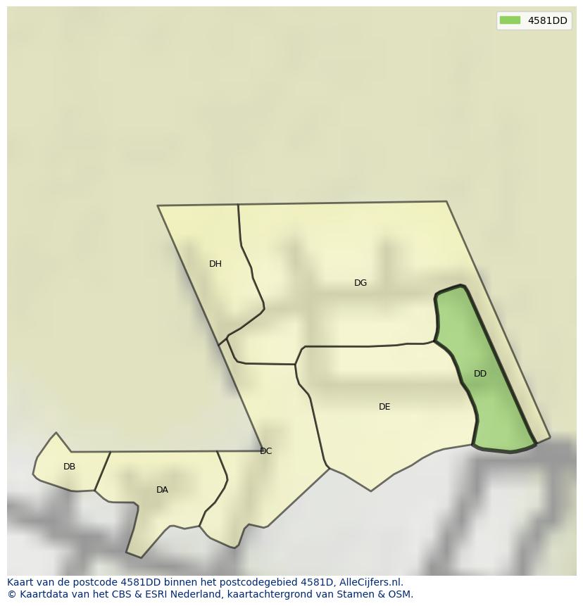 Afbeelding van het postcodegebied 4581 DD op de kaart.