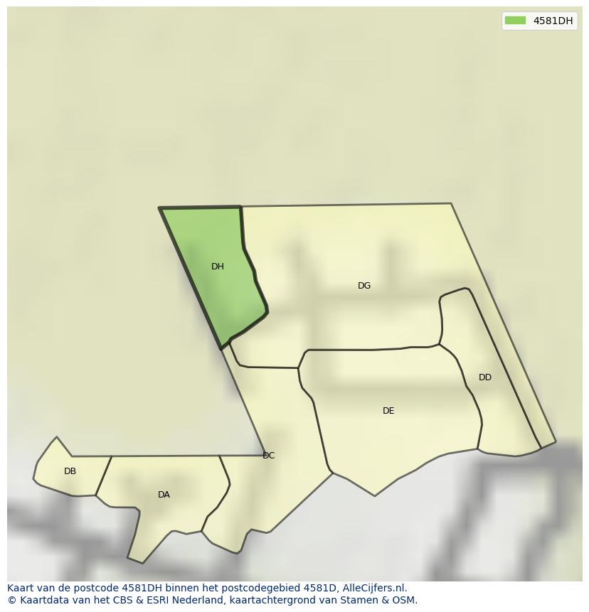 Afbeelding van het postcodegebied 4581 DH op de kaart.