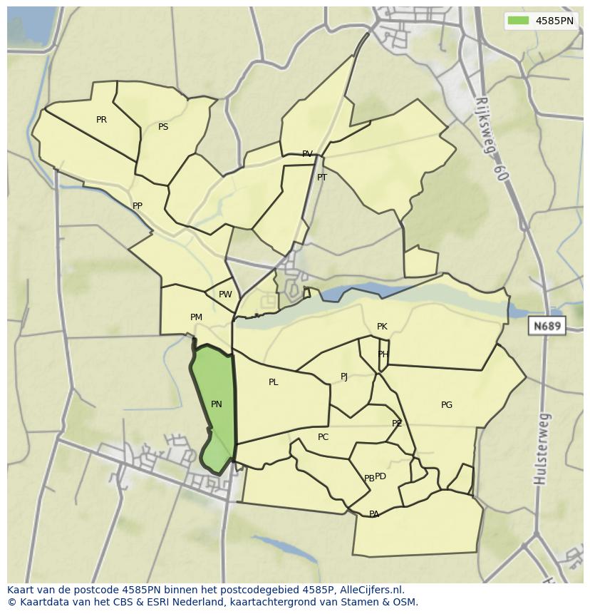 Afbeelding van het postcodegebied 4585 PN op de kaart.