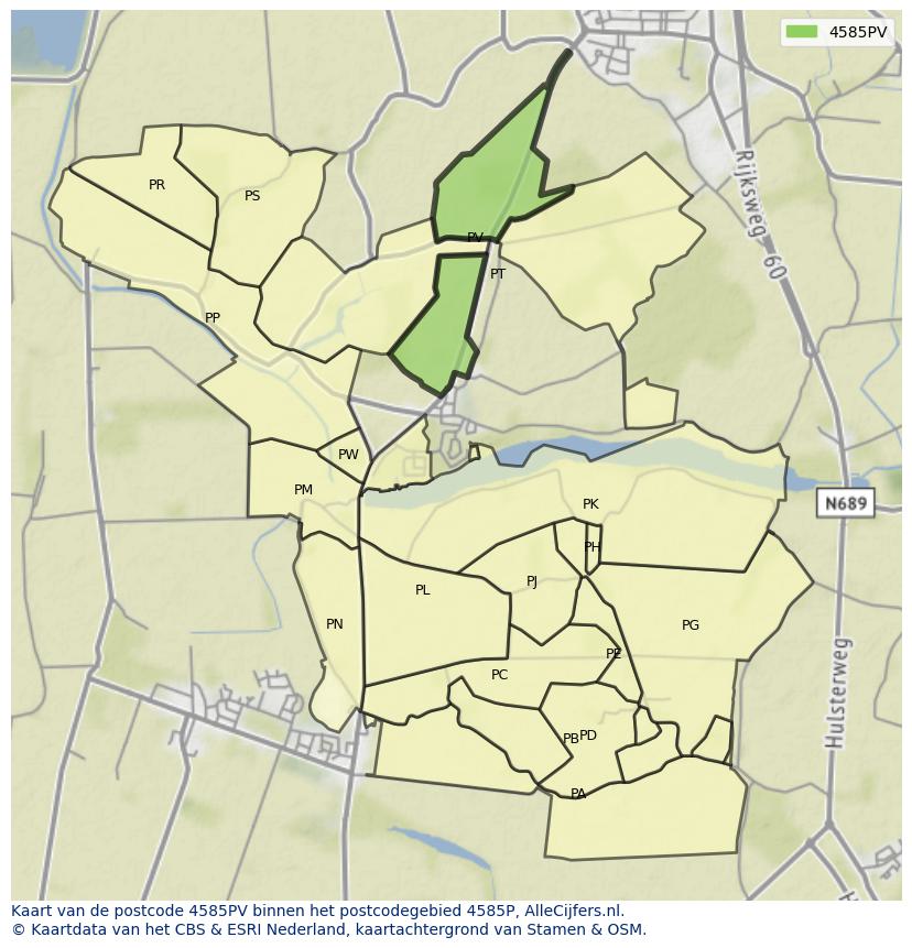Afbeelding van het postcodegebied 4585 PV op de kaart.
