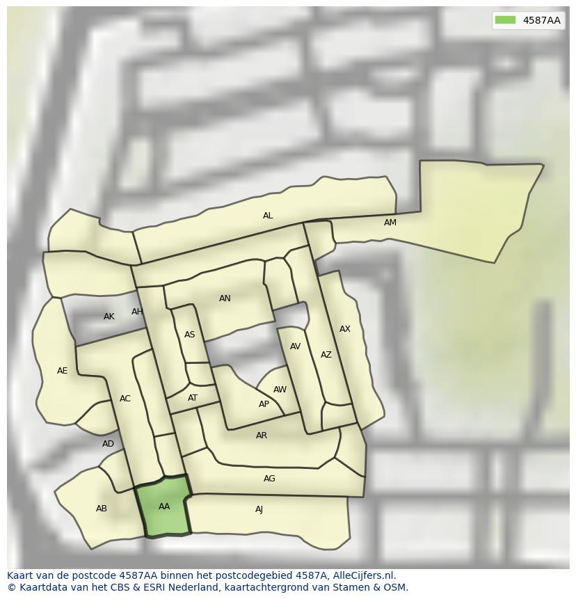 Afbeelding van het postcodegebied 4587 AA op de kaart.