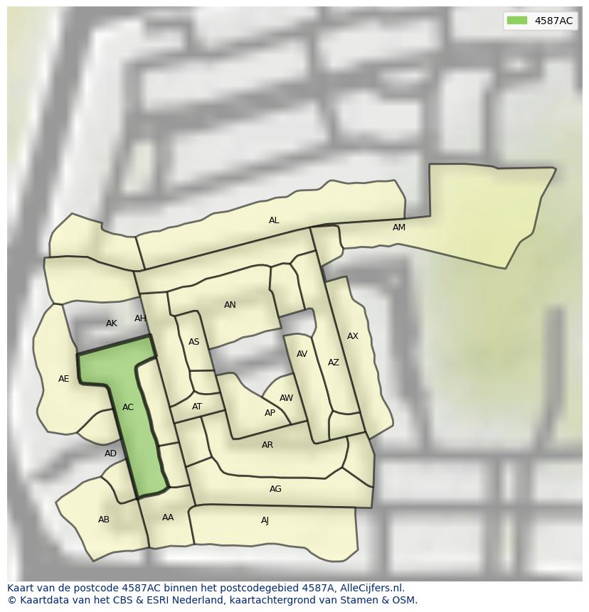 Afbeelding van het postcodegebied 4587 AC op de kaart.