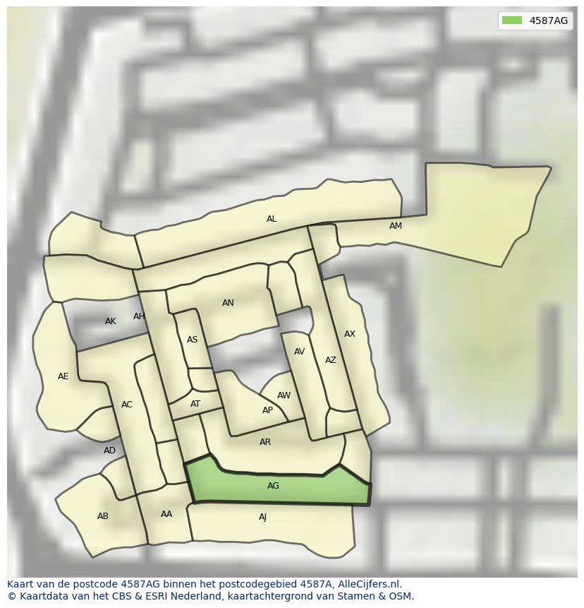 Afbeelding van het postcodegebied 4587 AG op de kaart.