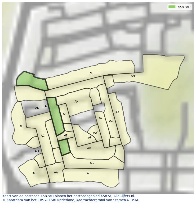 Afbeelding van het postcodegebied 4587 AH op de kaart.