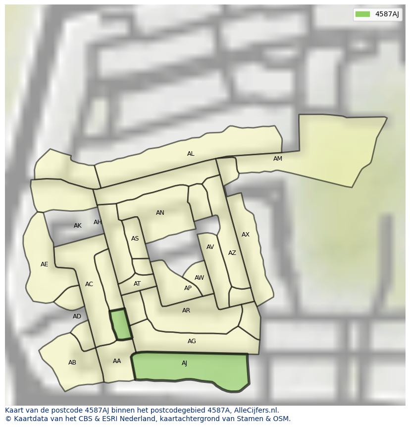Afbeelding van het postcodegebied 4587 AJ op de kaart.