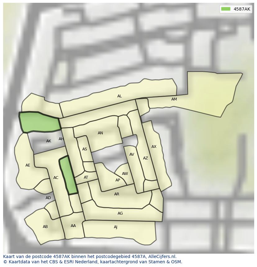 Afbeelding van het postcodegebied 4587 AK op de kaart.