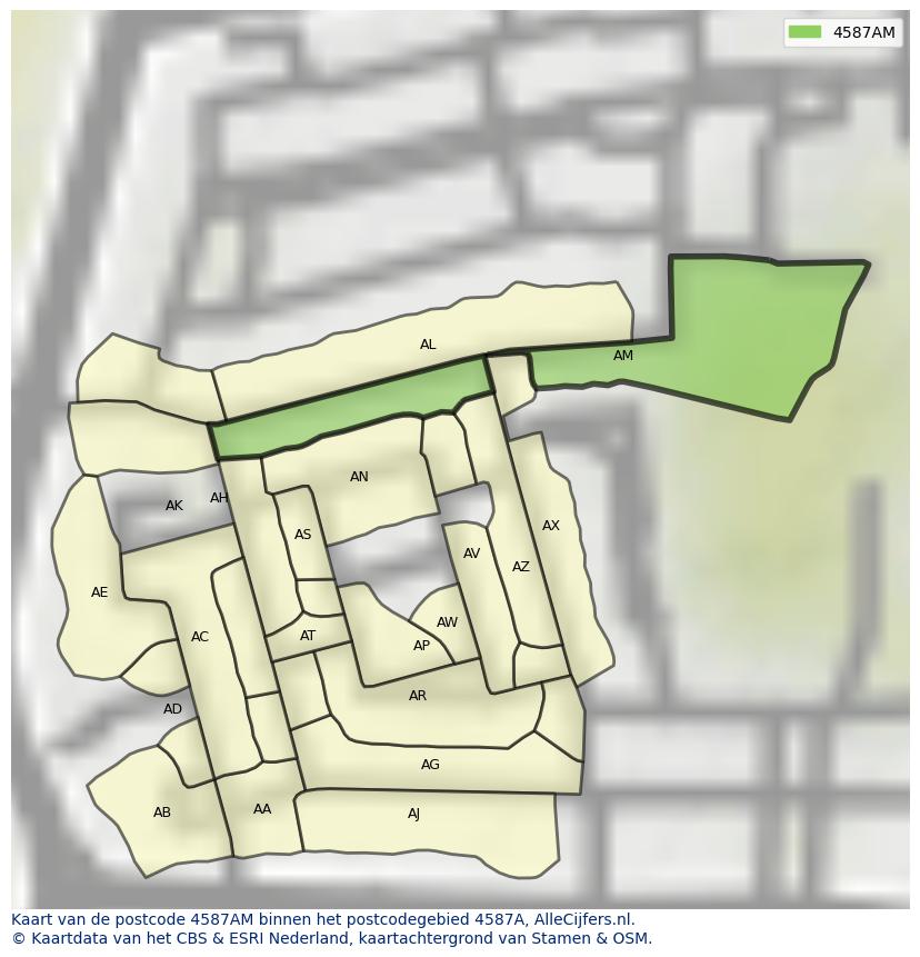 Afbeelding van het postcodegebied 4587 AM op de kaart.