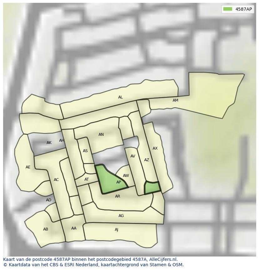 Afbeelding van het postcodegebied 4587 AP op de kaart.