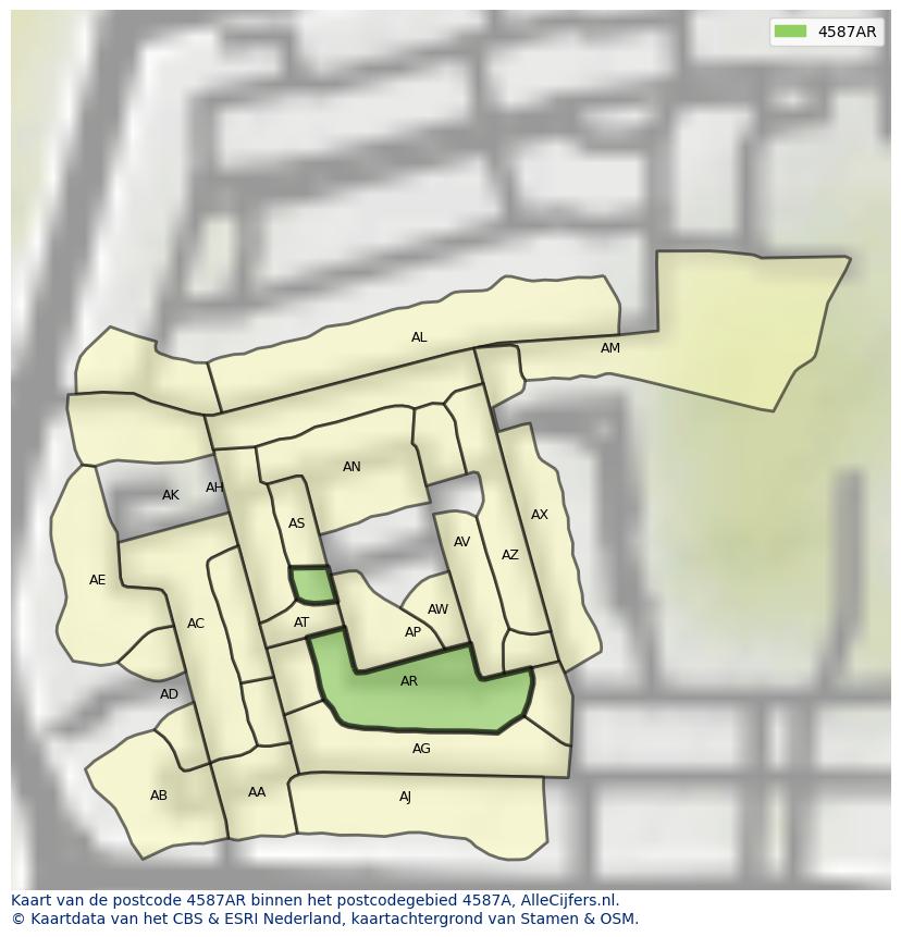 Afbeelding van het postcodegebied 4587 AR op de kaart.