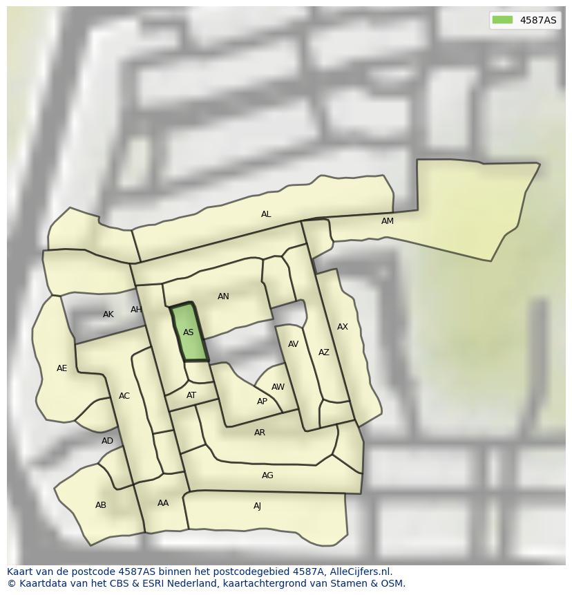 Afbeelding van het postcodegebied 4587 AS op de kaart.