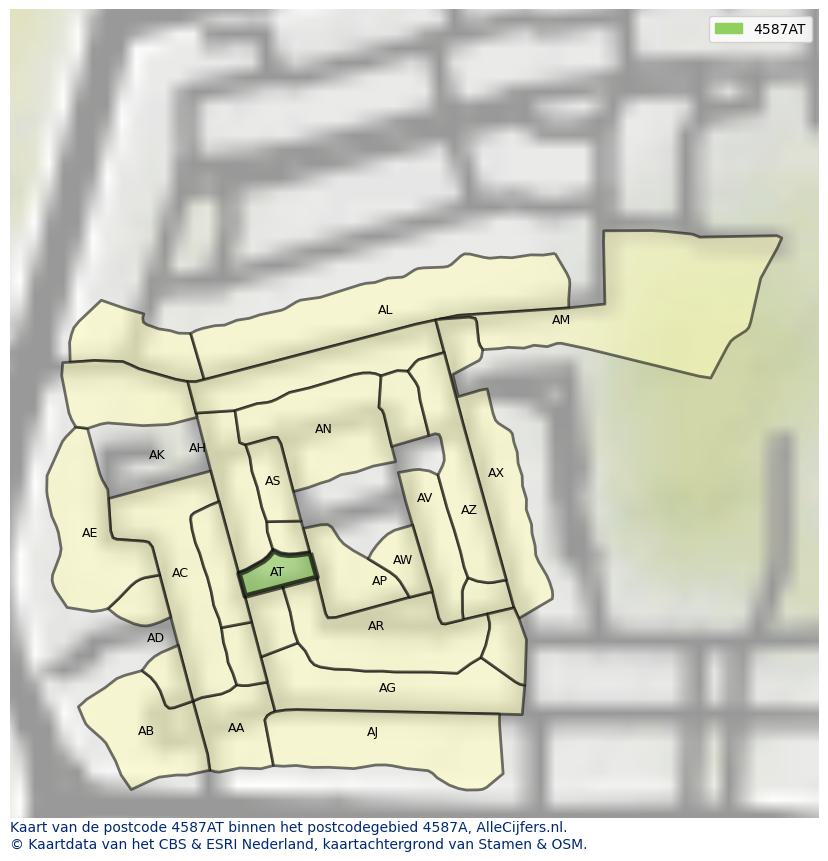 Afbeelding van het postcodegebied 4587 AT op de kaart.