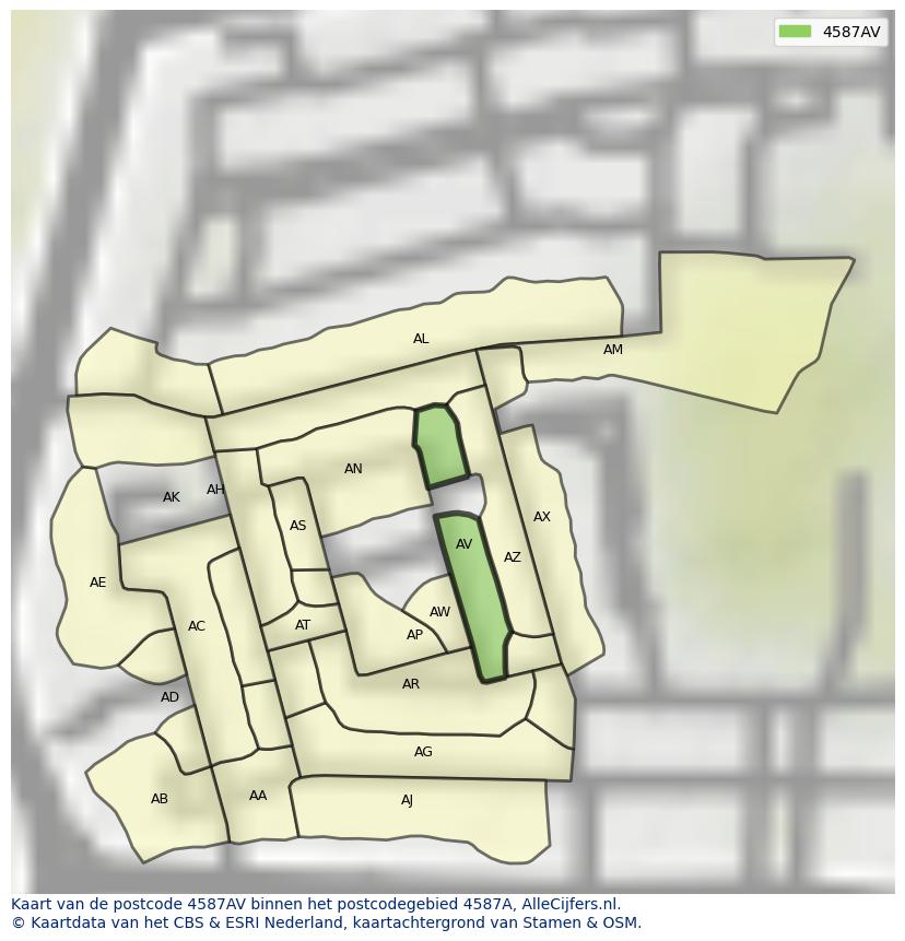 Afbeelding van het postcodegebied 4587 AV op de kaart.