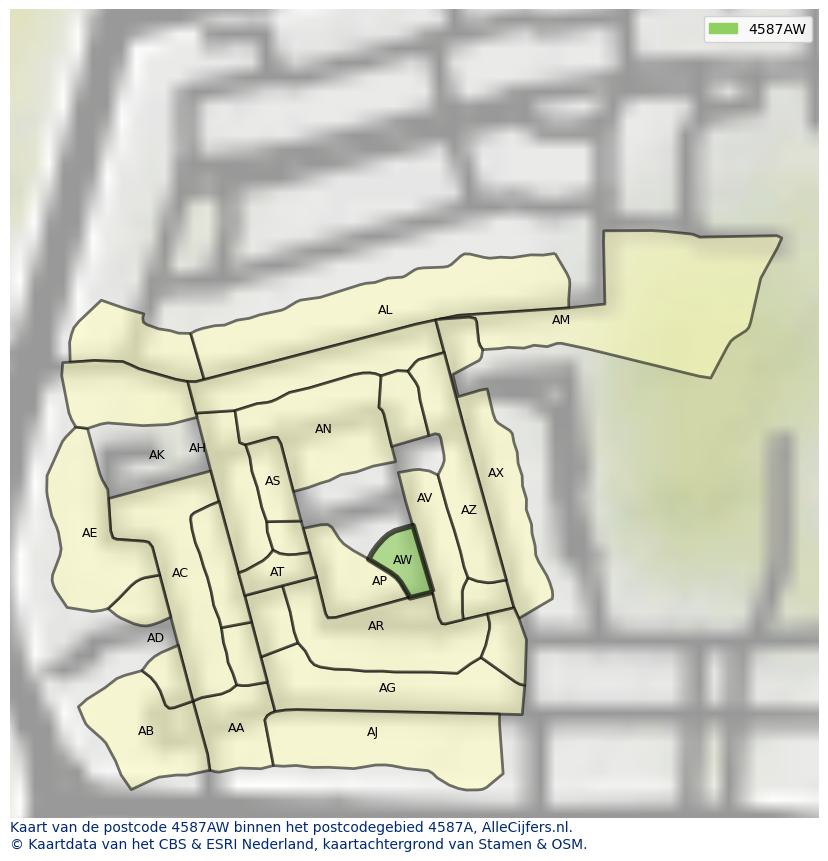 Afbeelding van het postcodegebied 4587 AW op de kaart.
