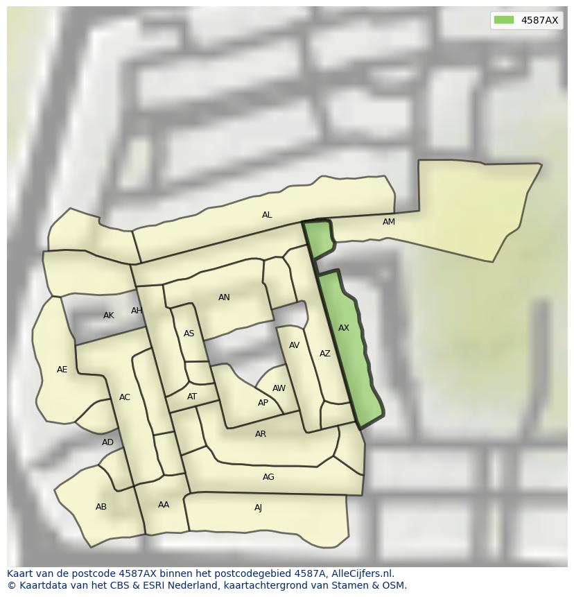 Afbeelding van het postcodegebied 4587 AX op de kaart.