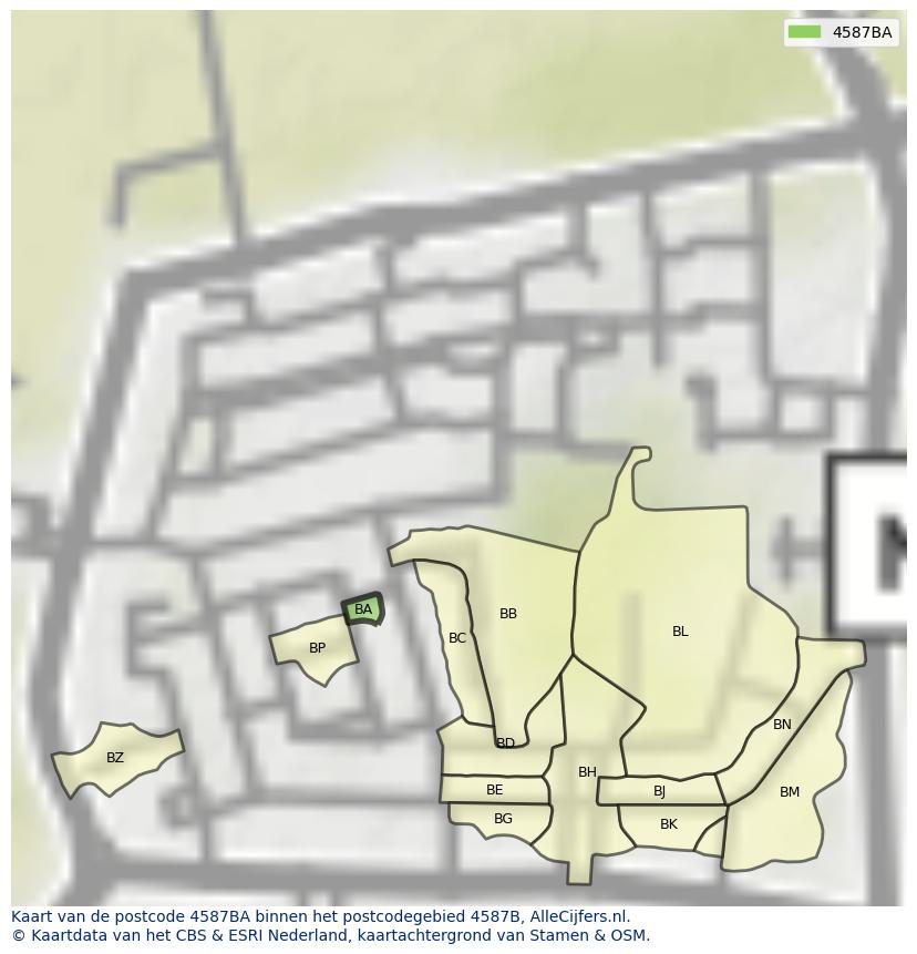Afbeelding van het postcodegebied 4587 BA op de kaart.