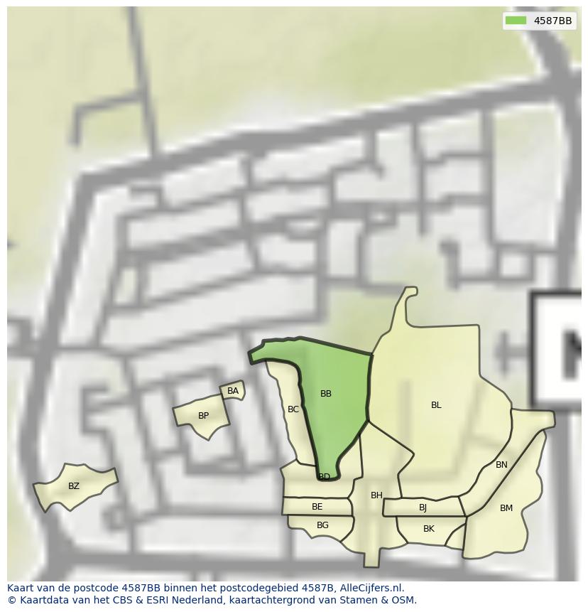 Afbeelding van het postcodegebied 4587 BB op de kaart.