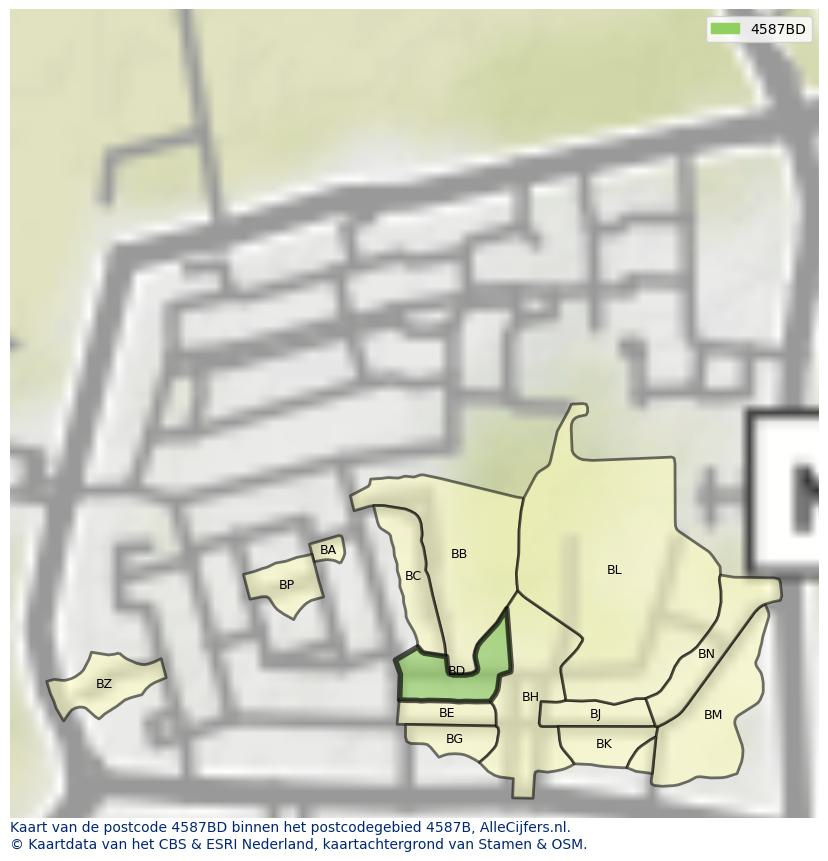 Afbeelding van het postcodegebied 4587 BD op de kaart.