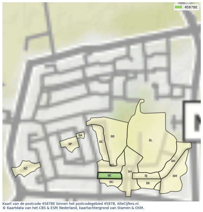 Afbeelding van het postcodegebied 4587 BE op de kaart.