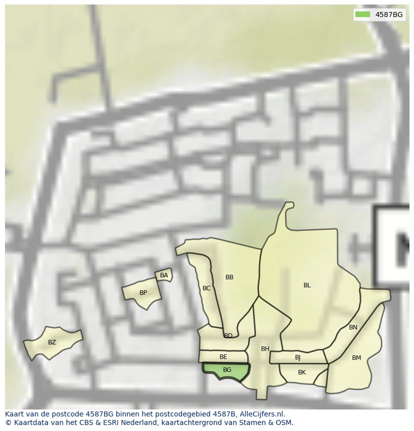 Afbeelding van het postcodegebied 4587 BG op de kaart.