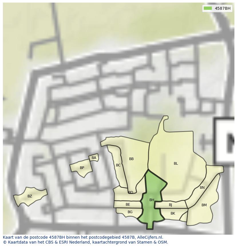 Afbeelding van het postcodegebied 4587 BH op de kaart.