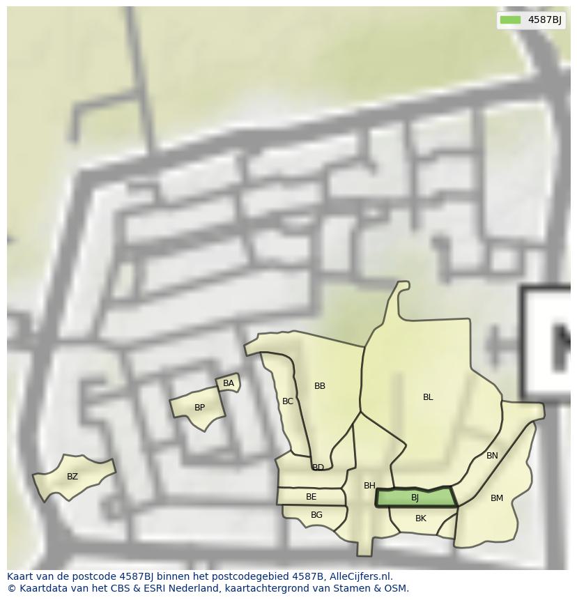 Afbeelding van het postcodegebied 4587 BJ op de kaart.
