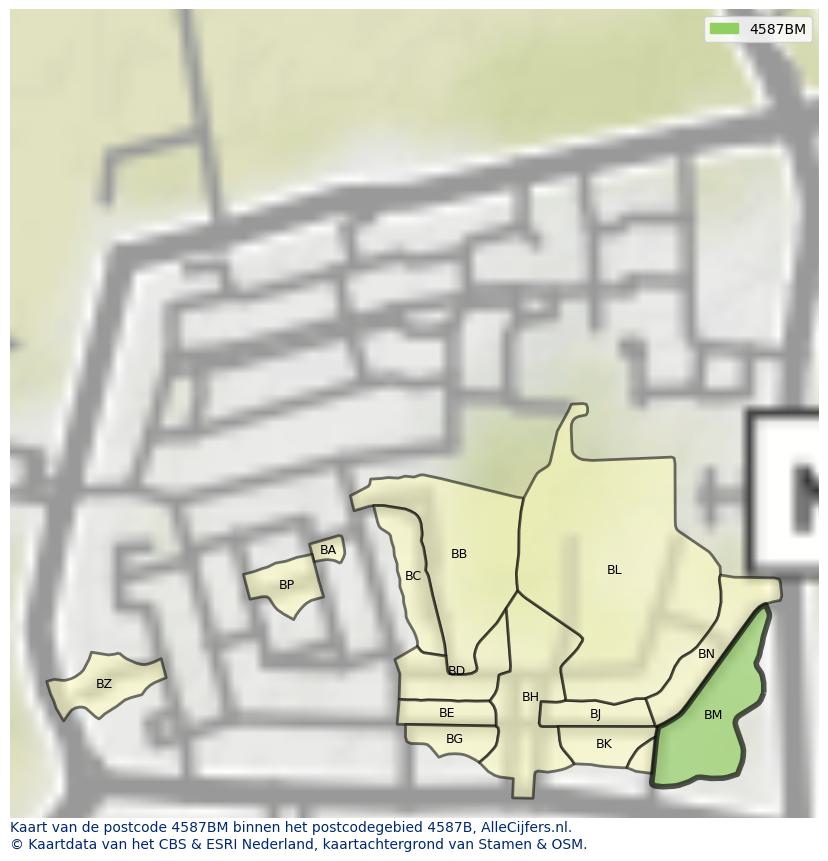 Afbeelding van het postcodegebied 4587 BM op de kaart.