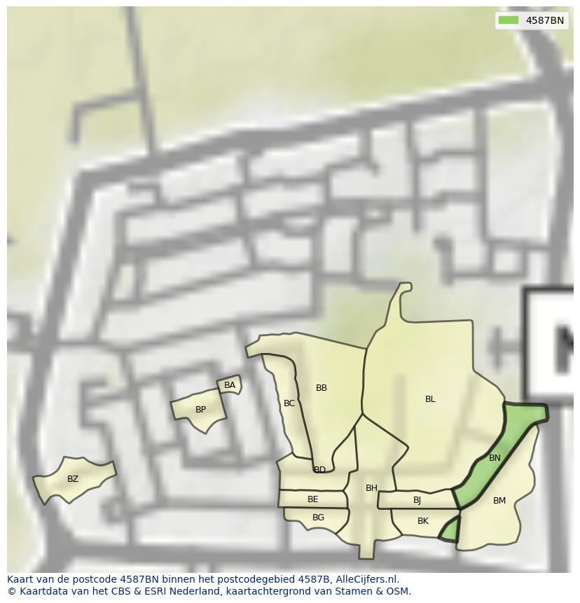 Afbeelding van het postcodegebied 4587 BN op de kaart.