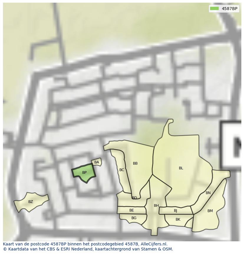 Afbeelding van het postcodegebied 4587 BP op de kaart.