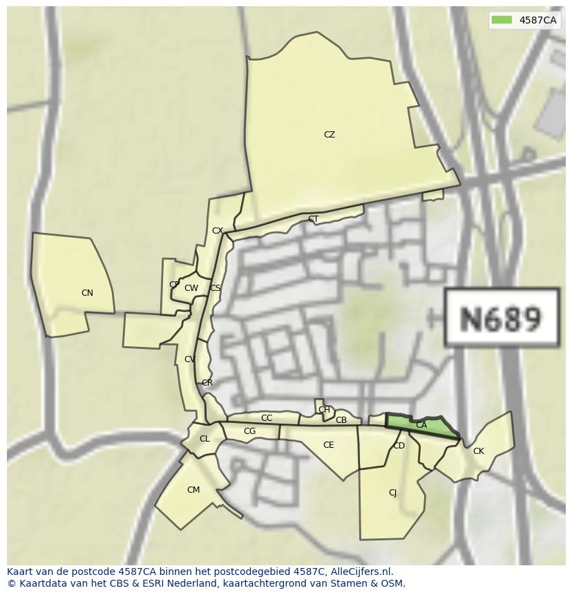 Afbeelding van het postcodegebied 4587 CA op de kaart.