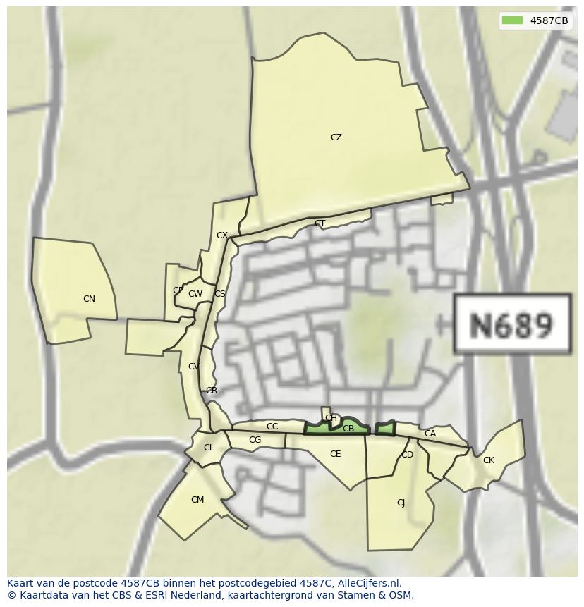 Afbeelding van het postcodegebied 4587 CB op de kaart.