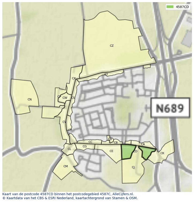 Afbeelding van het postcodegebied 4587 CD op de kaart.