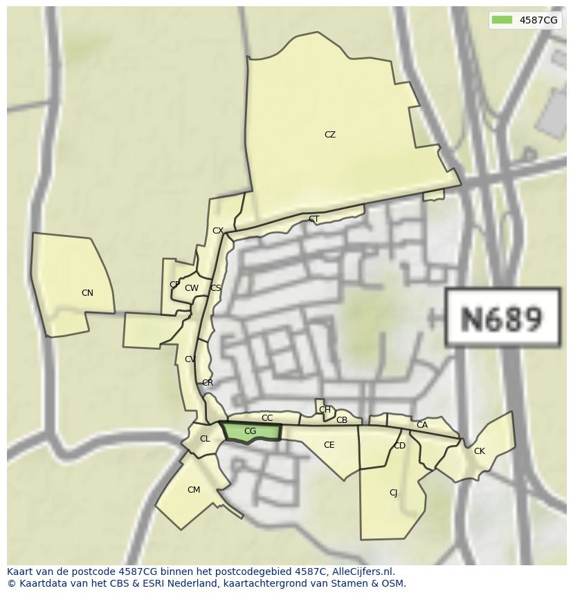 Afbeelding van het postcodegebied 4587 CG op de kaart.