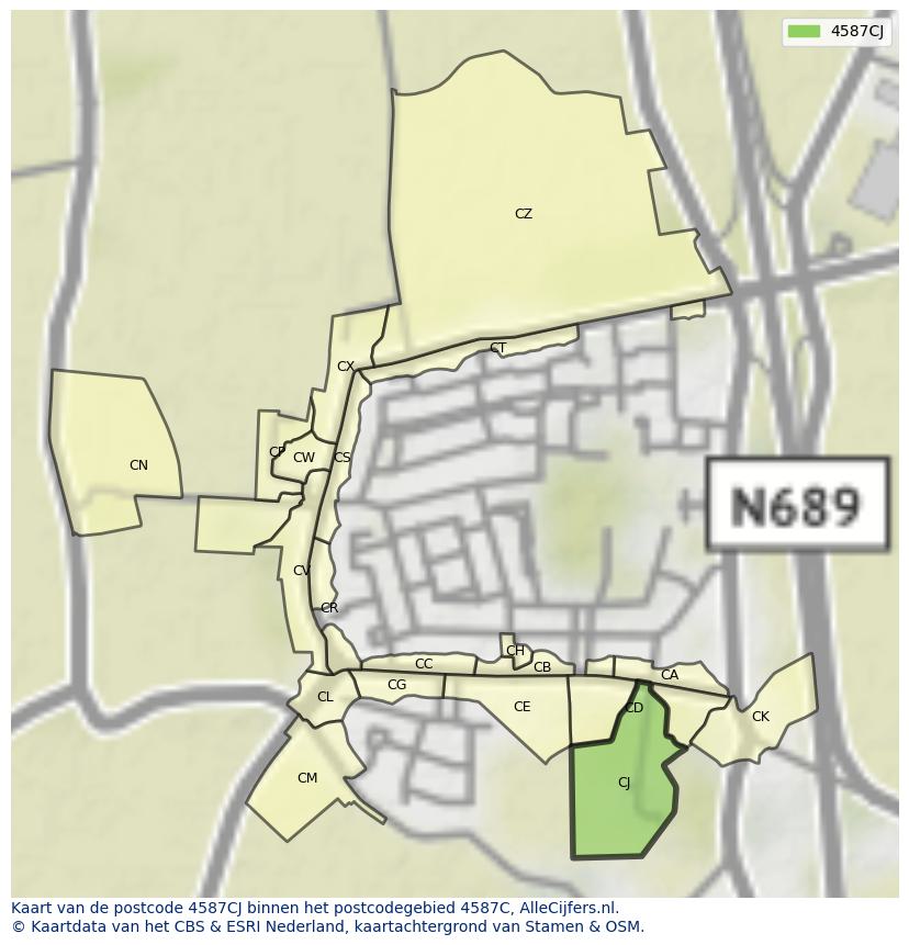 Afbeelding van het postcodegebied 4587 CJ op de kaart.