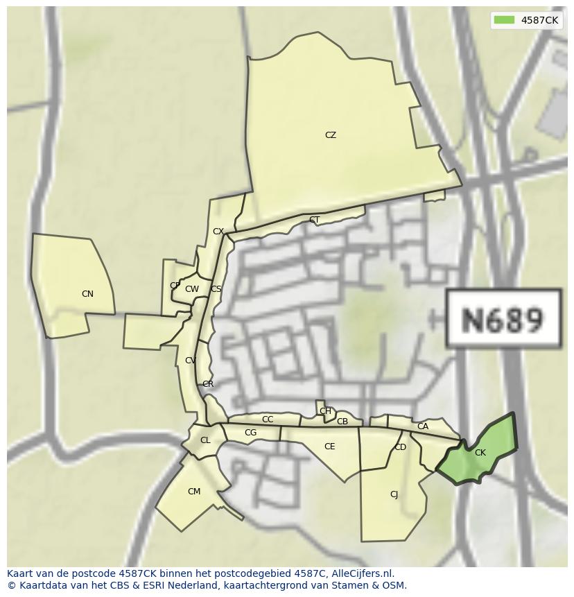 Afbeelding van het postcodegebied 4587 CK op de kaart.