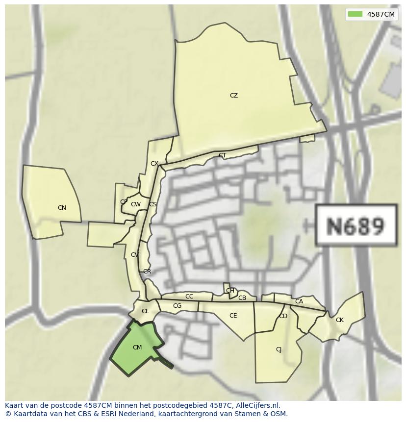 Afbeelding van het postcodegebied 4587 CM op de kaart.