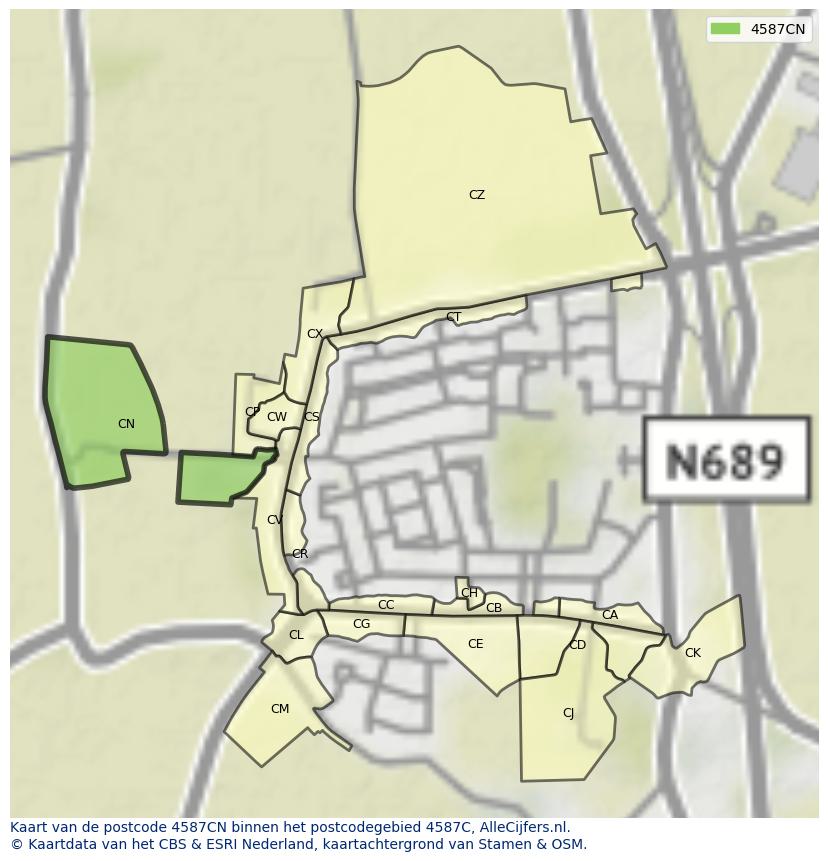 Afbeelding van het postcodegebied 4587 CN op de kaart.