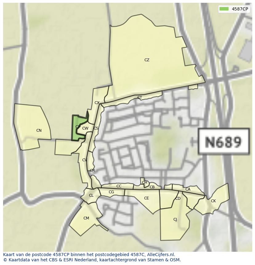 Afbeelding van het postcodegebied 4587 CP op de kaart.